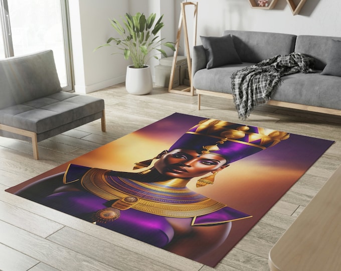 Queen Nefertiti Art Painted Rug 5, Living Room Rug, Housewarming Gift, New Home, Area Rug, Thoughtful Gift for her, Room Decor, Egypt