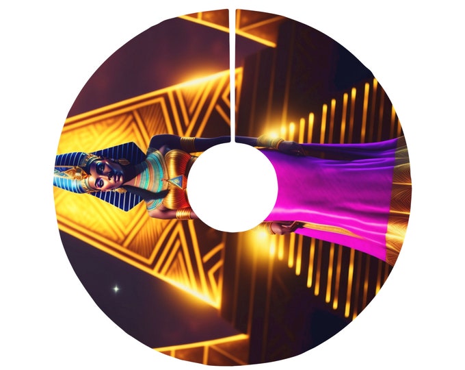 Christmas Tree Skirt with Egyptian Queen Nefertiti Painting 50, Holiday Season, Kwanzaa, Christmas Gifts, Ancient Egypt, African Art, Decor