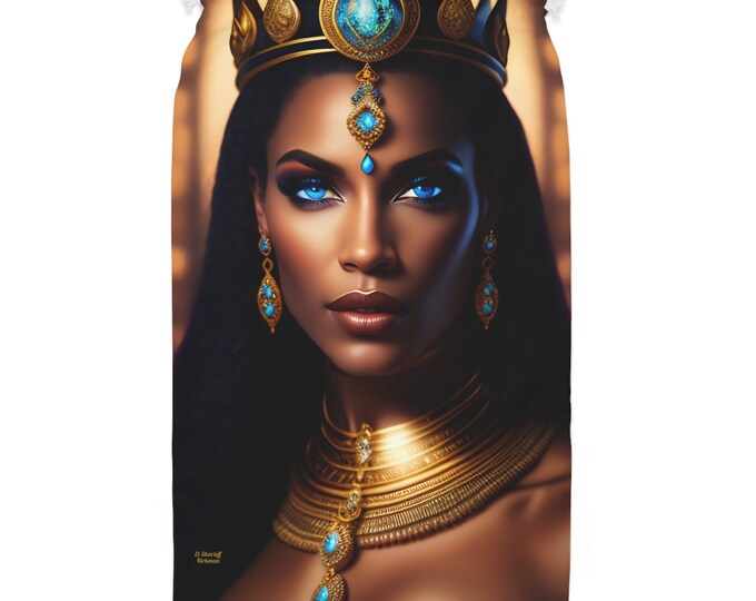 Christmas Santa Sack Bag with Queen Cleopatra Painting 13, Holiday Gift Bag, Xmas Decor, Velour Fabric, Black Artwork, Afrocentric Art