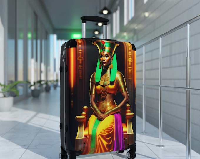 Suitcase with Egyptian Queen Cleopatra Painting 7, Luggage, Vacation, Girls Trip, Business, Travel, Afrocentric Art, Afro Queen