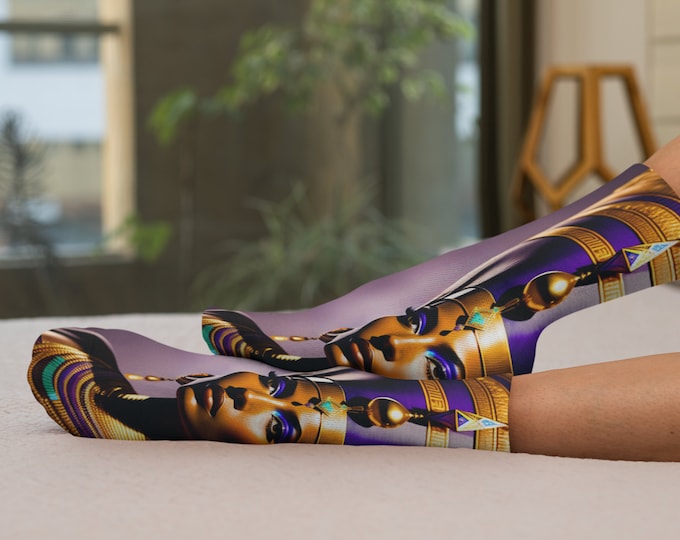 Socks with Egyptian Queen Nefertiti Painting 00, Printed Socks, Stylish, Cute, Art, Black Queen, African American, Egyptian, Ancient Egypt