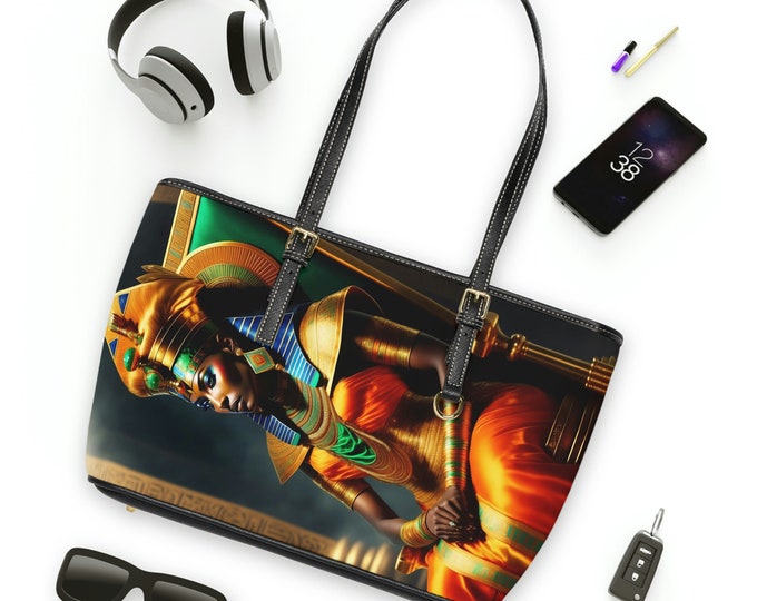 Leather Shoulder Bag with Queen Nefertiti Painting 6, Tote Bag, Leather Purse Women, Handmade Cross Body Bag, Weekender Bag, Afrocentric Art