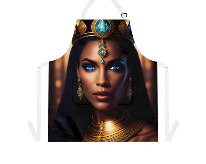 Apron with Egyptian Queen Cleopatra Painting 13, Afrocentric Apron, Baking, Chef Gifts, Pottery Apron, Pampered Chef, Gift for Black Chef