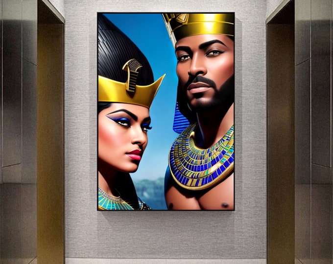 Queen Nefertiti and Egyptian King Canvas Painting 2, Wall Art, Fine, Signed, Urban, Family Gift, House Décor, Office, Couple, Arts -Gifts