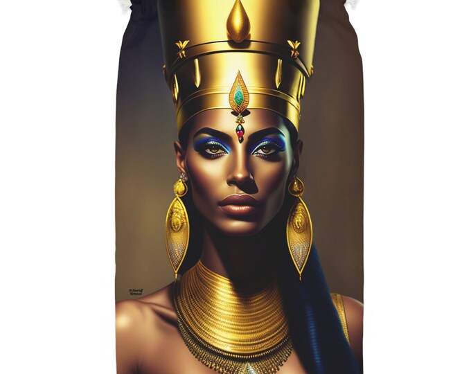 Christmas Santa Sack Bag with Queen Nefertiti Painting 8, Bag for Presents, Gift Bags, Velour Fabric, African Woman, Black Artist Painting