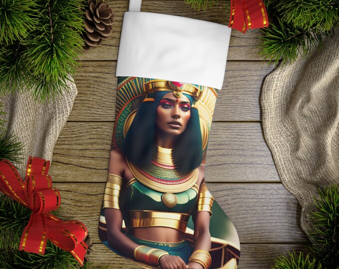Holiday Stockings with Egyptian Queen Nefertiti Painting 36, Xmas, Christmas Gifts, Kwanzaa, Stocking Stuffer, Holiday Decor, Black Artwork