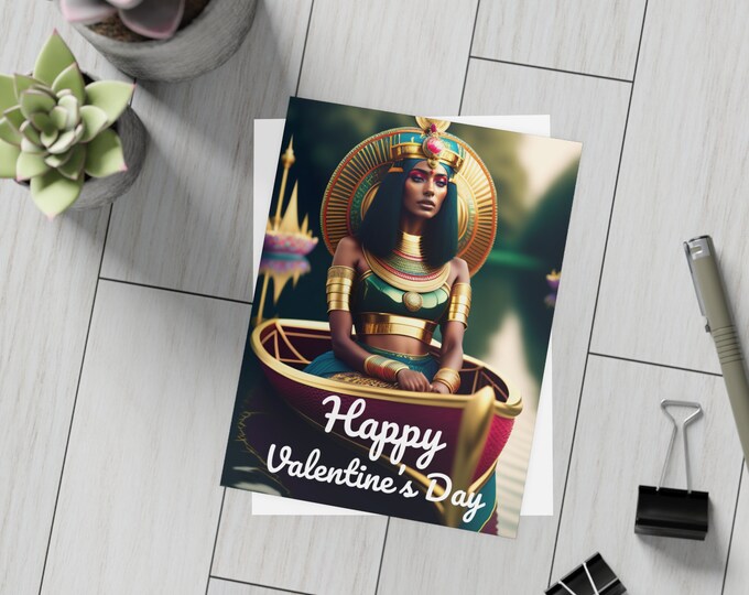 Valentines Day Cards with Queen Nefertiti Painting 36, Greeting Card, Postcard, Egyptian Queen Art, Ancient Egypt, Black Glamour, Afro Art