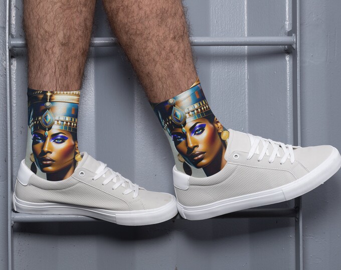 Socks with Egyptian Queen Nefertiti Painting 3, Printed Socks, Stylish, Cute, Art, Black Queen, African American, Egyptian, Ancient Egypt