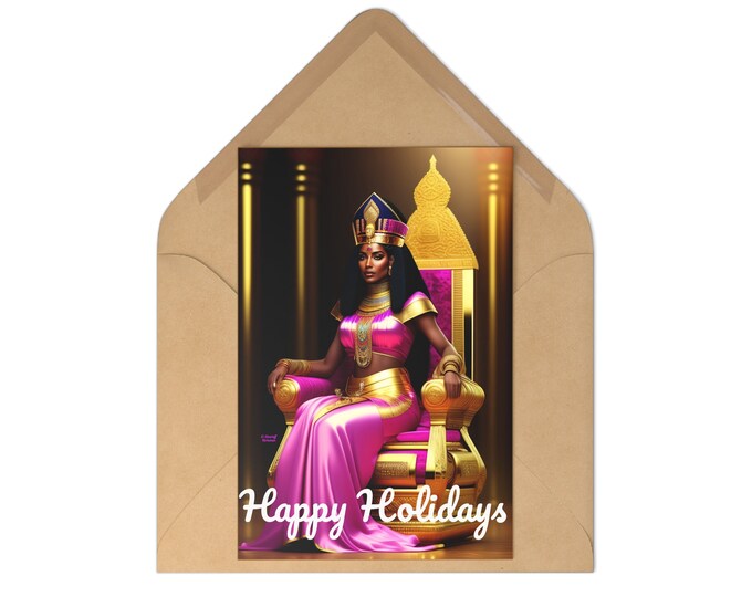 Holiday Postcards (7 pieces) with Queen Cleopatra Painting 12, Xmas Cards, Blank Card, Christmas Gifts, Afrocentric Art, Black Artwork