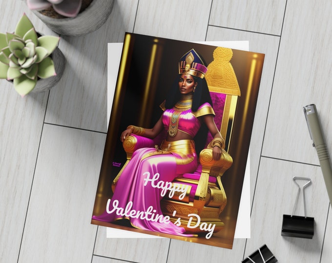Valentines Day Cards with Queen Cleopatra Painting 12, Greeting Cards, Postcard, Gifts for Her, Afrocentric, Black Queen, African Art, Egypt
