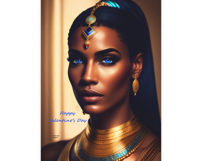 Valentines Day Cards with Queen Cleopatra Painting 20, Greeting Cards, Postcard, Black Woman Art, Afrocentric, Black Queen, African Art