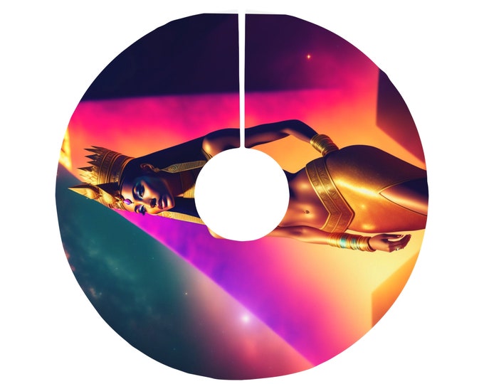 Christmas Tree Skirt with Egyptian Queen Nefertiti Painting 45, Holiday Season, Kwanzaa, Christmas Gifts, Ancient Egypt, African Art