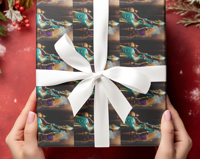 Gift Wrapping Paper with Queen Nefertiti Painting 16, Xmas Presents, Birthday Gifts for Best Friends, Graduate, Eco-Friendly, Black Art
