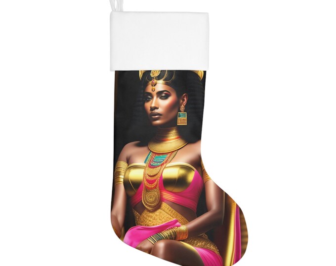 Holiday Stockings with Egyptian Queen Cleopatra Painting 14, Holiday Decor, Christmas Gifts, Kwanzaa, Gift Wrap, Black Woman, African Art