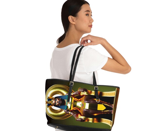 Leather Shoulder Bag with Queen Nefertiti Painting 4, Tote Bag, Leather Purse Women, Handmade Cross Body Bag, Weekender Bag, Afrocentric Art