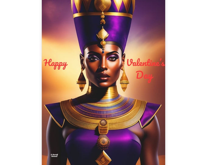 Valentines Day Cards with Queen Nefertiti Painting 5, Greeting Cards, Postcard, Gifts for Her, Egyptian Art, Egypt, Nubian Queen, Black Art