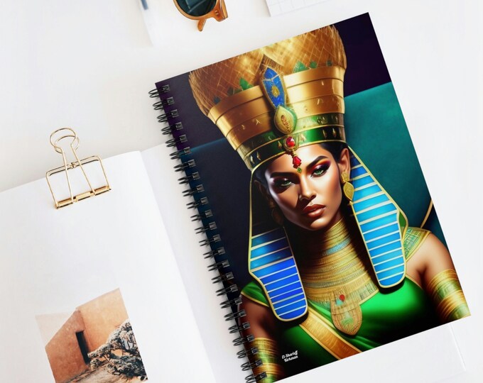 Spiral Notebook with Queen Nefertiti Painting 7, Lined Notebook, Spiral, Journals and Notebooks, Black Women Art, African Art, Egyptian Art