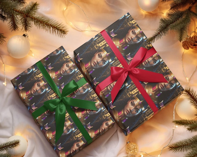 Gift Wrapping Paper with Egypt Queen Cleopatra Painting 1, Xmas Presents, Birthday Gifts for Her, Black Art, Eco Friendly, Egyptian Decor