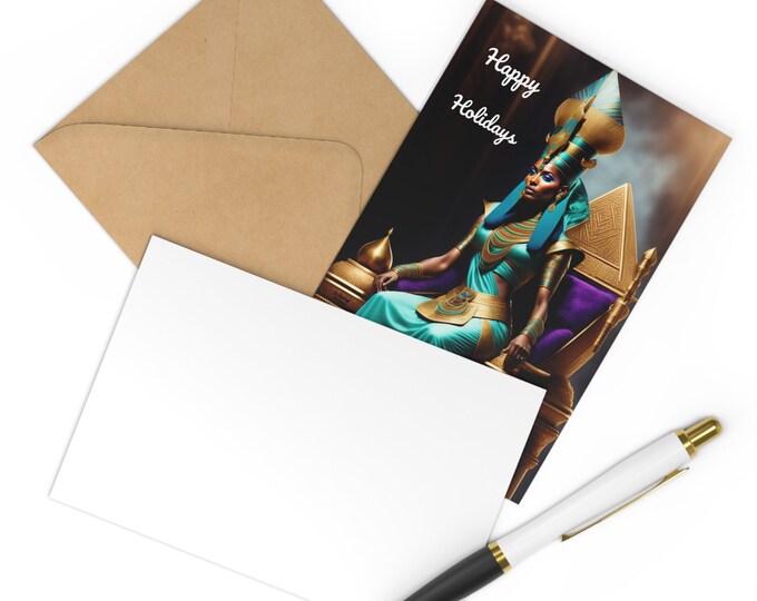 Holiday Postcards (7 pieces) with Queen Nefertiti Painting 16, Xmas Cards, Greeting, Gift for Her, Christmas Gifts, Nubian Queen, Black Art