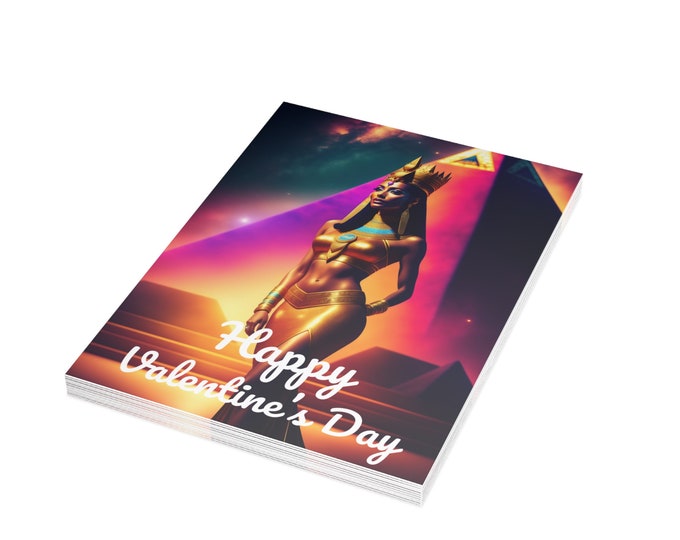 Valentines Day Cards with Queen Nefertiti Painting 45, Greeting Card, Postcard, Egyptian Queen Art, Ancient Egypt, Black Woman Art, African