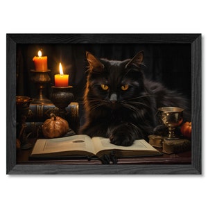 Black Cat on a Book | Digital Art Print, Watercolor Print, Wall Art, Digital Download, Home Decor, Fall Colors, Printable, Instant Download
