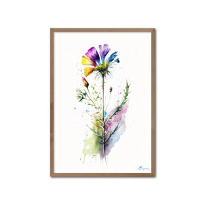 Wildflower on White 3 - Digital Art Print, AI Generated, Watercolor Botanical Print, Wall Art, Digital Download, Home Decor, Printable