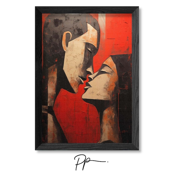 Forever |  Abstract painting of a couple about to share a kiss, abstract oil painting, valentine print, instant download, lovers home decor