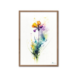 Wildflower on White 2 - Digital Art Print, AI Generated, Watercolor Botanical Print, Wall Art, Digital Download, Home Decor, Printable