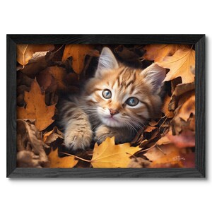 Kitten in the Leaves | Digital Art Print, Watercolor Print, Wall Art, Digital Download, Home Decor, Fall Colors, Printable, Instant Download