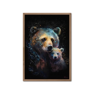 Mama bear hugging her cub