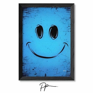 Blauer Smiley Kunstdruck: Pop Wanddeko (Digitaler Download)