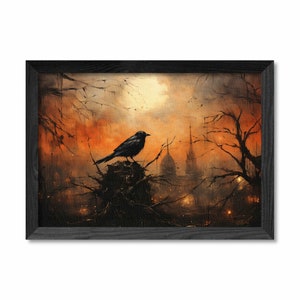 Halloween Night Crow | Art Print Wall Art Instant Digital Download Home Decor Printable Crow Forest Fog Digital Illustration Fall Halloween