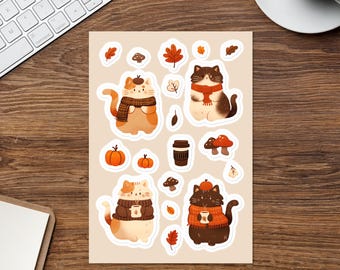 Fall Cat Sticker Sheet | Autumn Cozy Planner Stickers