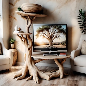 Tv-tafel met boomvormige plank, stevige tv-plank