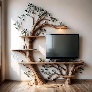 Półka pod TV wykonana z litego drewna, 100% ręcznie wykonana