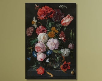 ヤン・ダヴィッツ・デ・ヘーム：「ガラスの花瓶に花を飾った静物画