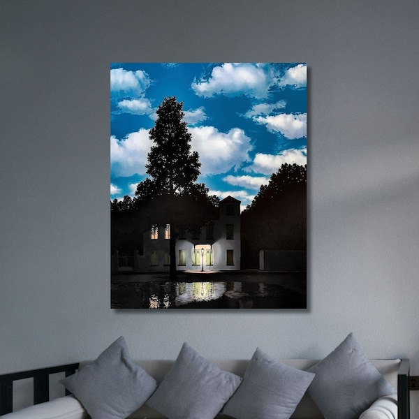 René Magritte Night Sky House, Rene Magritte Leinwand Wandkunst, Rene Magritte Poster The Empire of Light Print, Surrealismus Wohnkultur Kunst