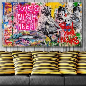 Banksy Art Love is All We Need Canvas Print Banksy Art Love is All  me Need Wall Art Banksy Love is All We Need Home decor Christmas Gift