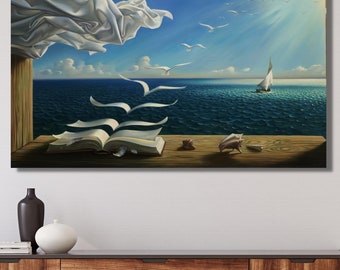 Art mural livre aux oiseaux de Salvador Dali, reproductions d'impressions, concept de décoration d'intérieur, impression sur toile de Dali, célèbre art mural déco, cadeau d'une mère