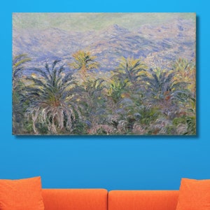 Palmeras en Bordighera de Claude Monet, lienzo para pared, impresión de Claude Monet, galería envuelta, Giclée, decoración de pared, obra de arte, regalo de Navidad