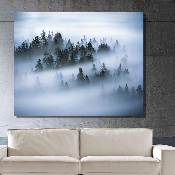 Foggy Forest, Green Sepia Forest, Forest Wall Decor Canvas Pictures Foggy Forest Design Art for Interior Forest Popular Wall Arts Home decor