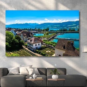 Village of Switzerland Canvas Wall Art Design Schweiz Poster Print for Home & Office Switzerland Art or Swiss Vintage Christmas Gift