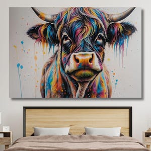 Scottish Highland Cow Painting canvas print Farmhouse art Cattle Wooden background Country wall art Cow Rustic wall art Christmas Gift