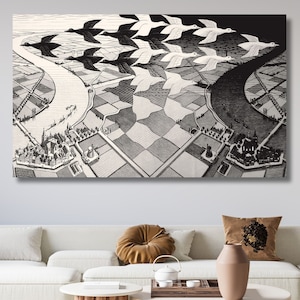 Day and Night by M.C Escher Wall Art escher Of Union Print, M.C. Escher Print, MC Escher Poster, MC Escher man cave canvas Christmas Gift