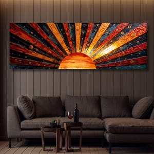 Panoramic Sunrise Wood Wall Art Above Bed Decor Canvas Wooden Long Sunshine Bedroom Wall hanging setting sun rising sun Christmas Gift