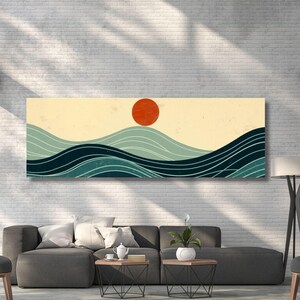 Panoramische zonsopgang houten muurkunst boven het bed decor canvas houten lange zon slaapkamer muur opknoping ondergaande zon opkomende zon kerstcadeau