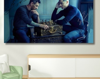 Cristiano Ronaldo Lionel Messi Poster, Ronaldo Messi VM Schack Signerad Tryckt Konst, Man Cave Canvas Väggkonst Dekor Konst, Fars dag-present