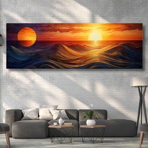 Panoramic Sunrise Wood Wall Art Above Bed Decor Canvas Wooden Long Sunshine Bedroom Wall hanging setting sun rising sun Christmas Gift
