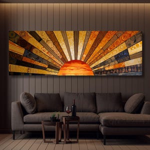 Panoramic Sunrise Wood Wall Art Above Bed Decor Canvas Wooden Long Sunshine Bedroom Wall hanging setting sun rising sun Christmas Gift