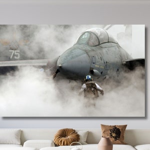 F-14 Tomcat Fighter Jet Canvas Wall Art,F-14 Military Plane Pattern Poster,Combat Aircraft Canvas,H Products Wall Art, F-14 man cave art